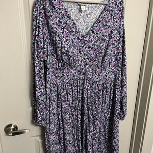 Ava & Viv Purple Pink Bishop Sleeve V-Neck Sundress